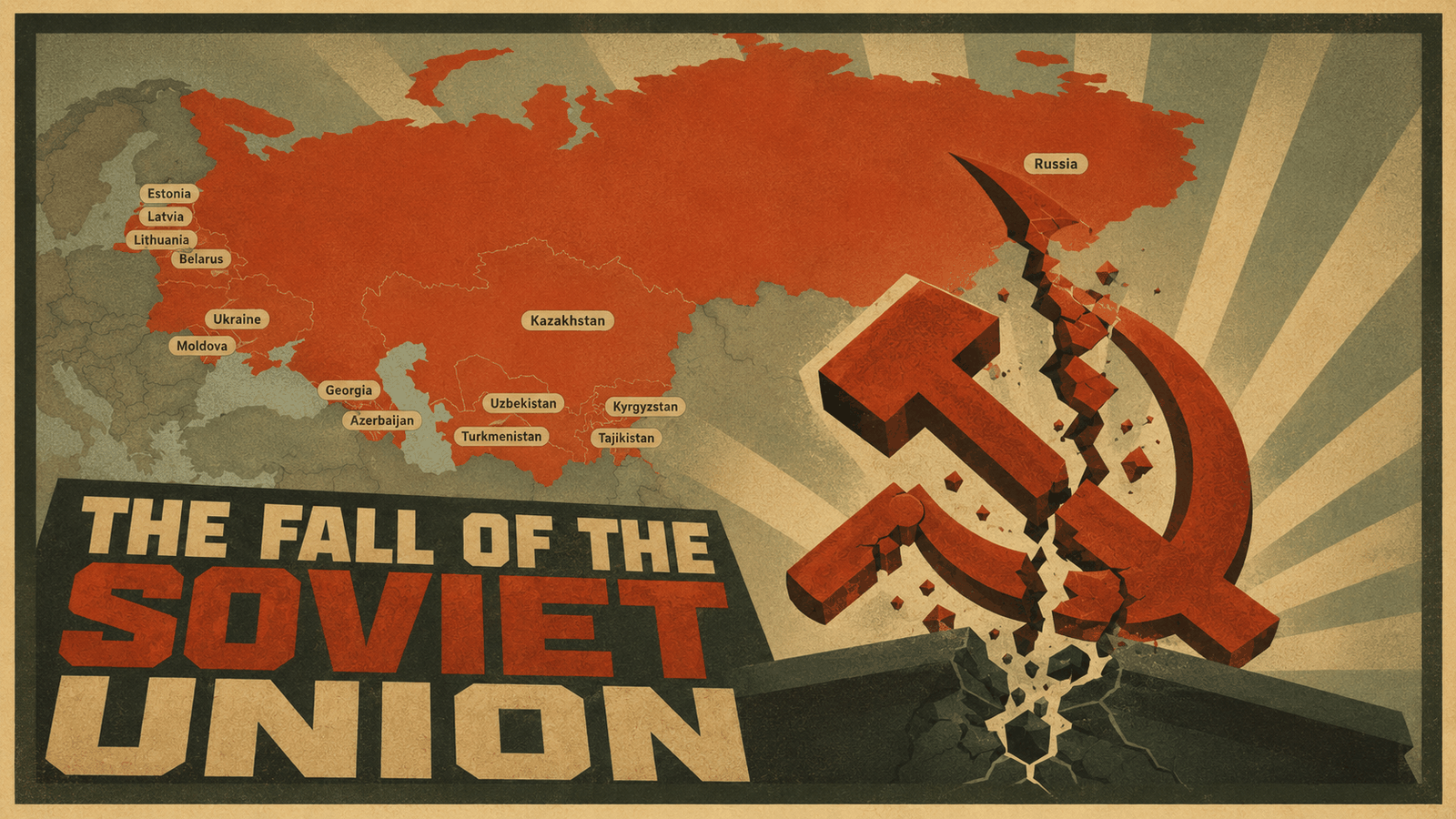 Map of the Soviet Union in 1991 with the 15 republics shaded as they declare independence